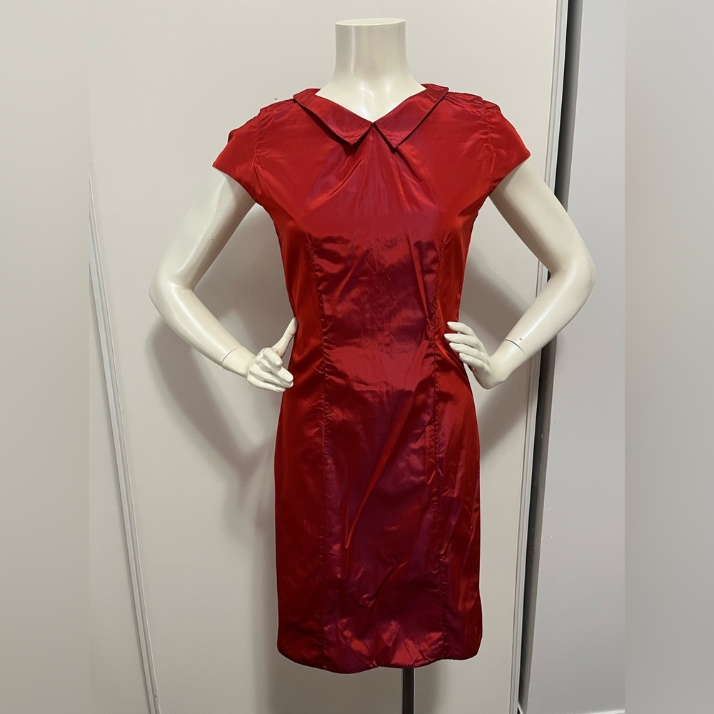 Red silk taffeta cocktail dress.